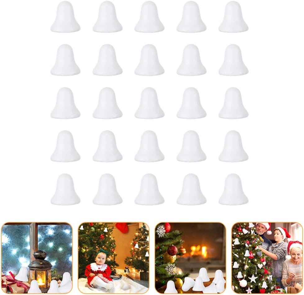 NOLITOY 40pcs White Foam Christmas Bell Shapes for Craft Projects