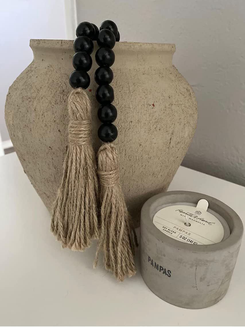Farmhouse Wood Beads Garland with Tassels Black