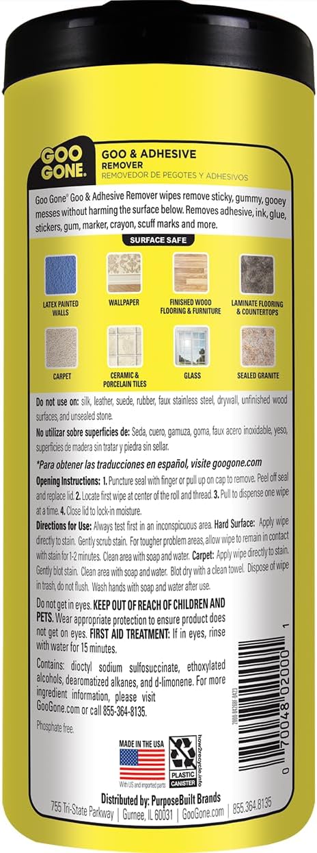 Goo Gone Adhesive Remover Wipes 2 Pack 48 Count