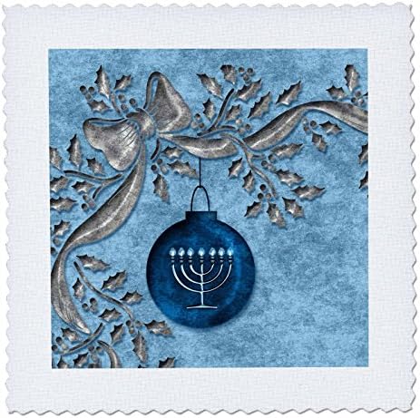 3D Rose Blue and Silver Menorah Quilt Square