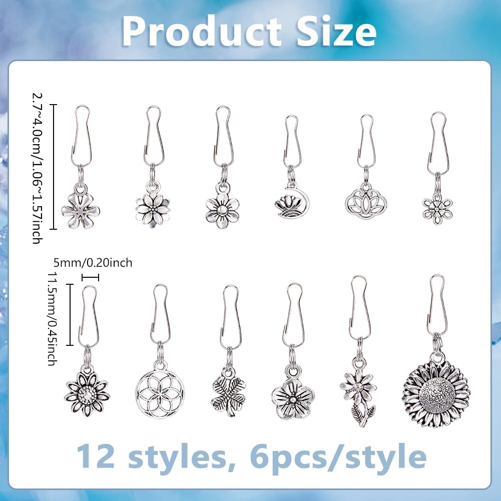 DICOSMETIC 72Pcs 12 Styles Zipper Pull Charms