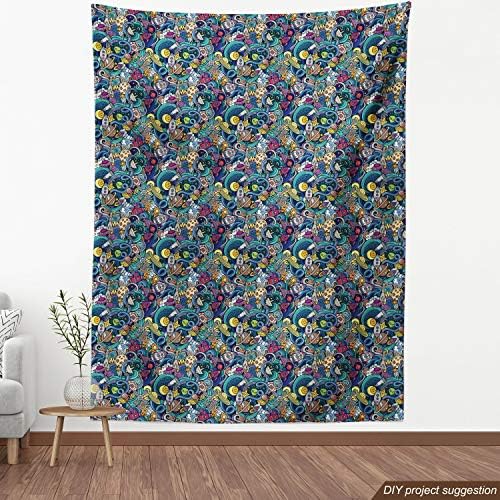 Ambesonne Space Fabric by the Yard Abstract Cartoon Astronomical Decor