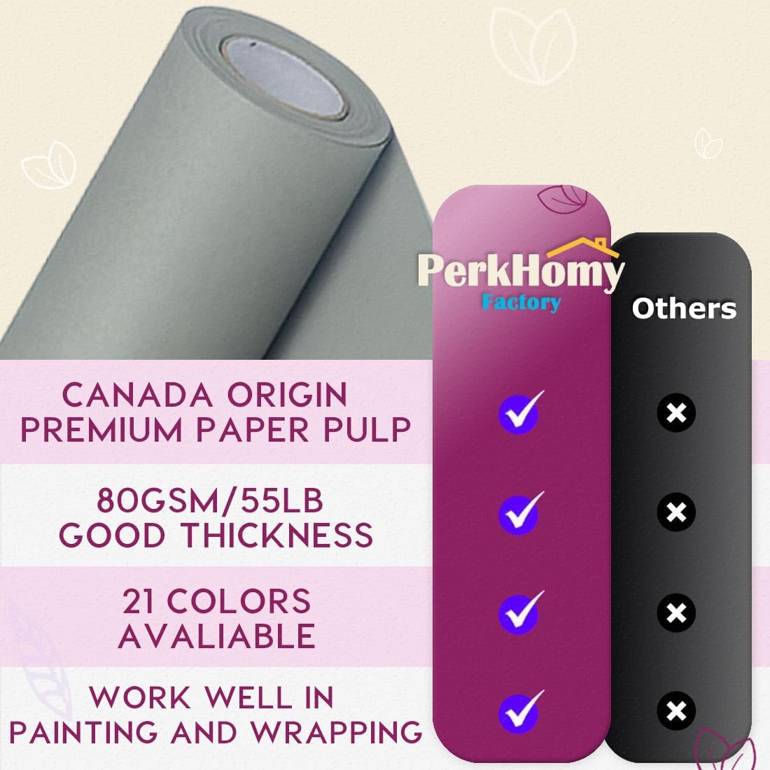 PerkHomy 178 x 120 Light Grey Kraft Paper Roll