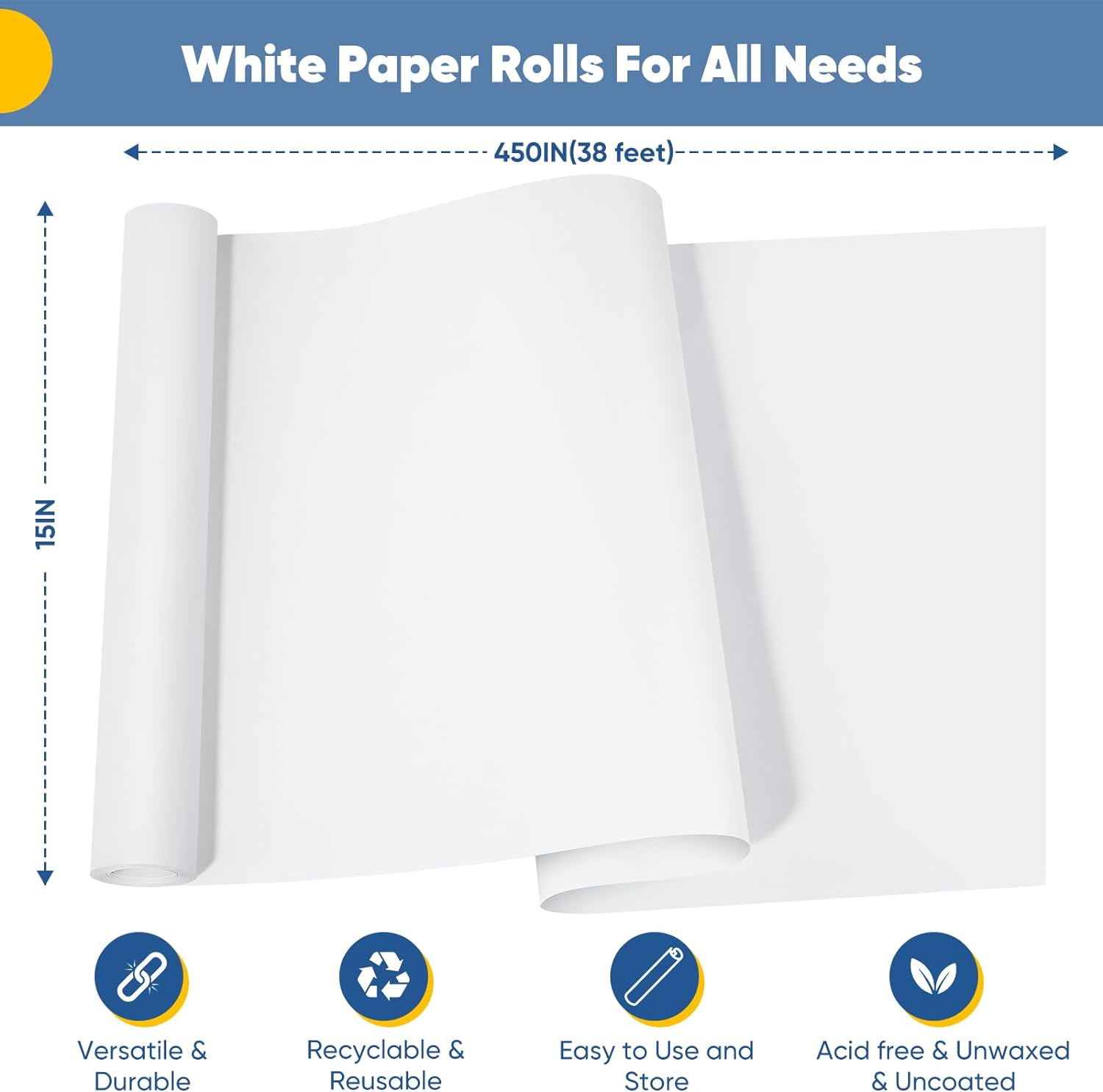 Donyang White Kraft Paper Roll 15 x 450 for Crafts and Wrapping