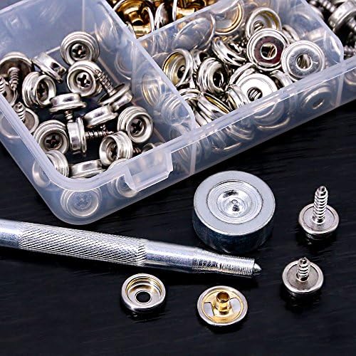 Glarks 120-Pieces Marine Grade Snap Fastener Kit with Setting Tool - Silver