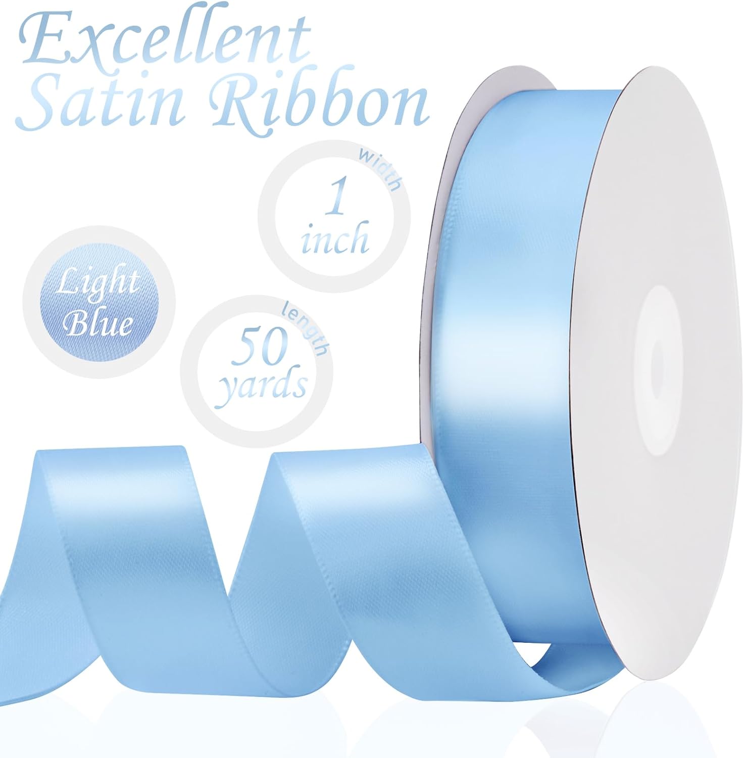 Light Blue Satin Ribbon 1 Inch 50 Yards for Crafts and Gifts