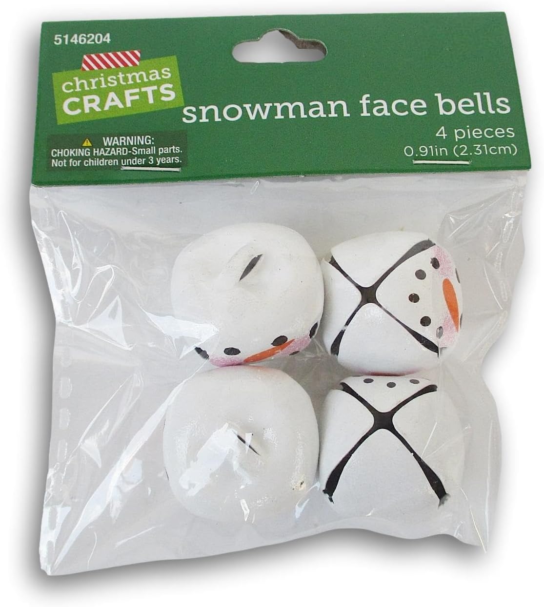 Snowman Jingle Bells - Painted Face White - 4 Pack