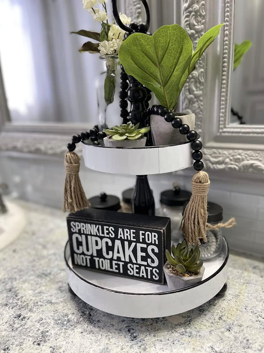 Farmhouse Wood Beads Garland with Tassels Black