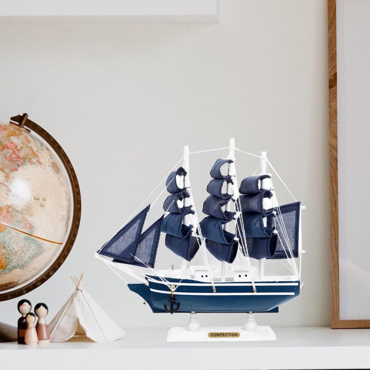 Veemoon Coastal Tabletop Miniature Sailing Boat Wooden Model Ship Decor