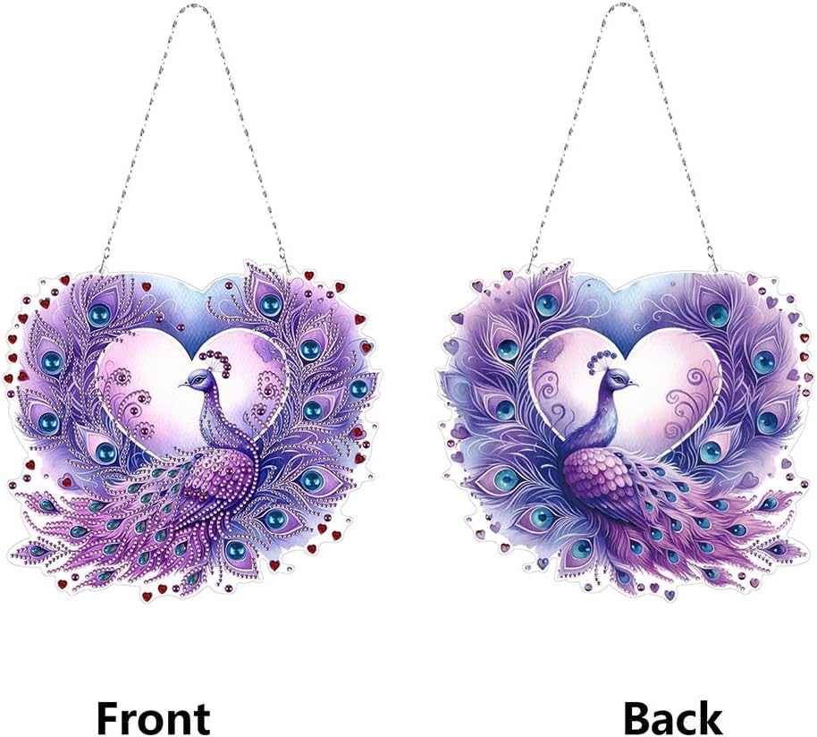 Beautiful Animals Diamond Art Kit - 5D Diamond Hanging Ornament Purple Peacock