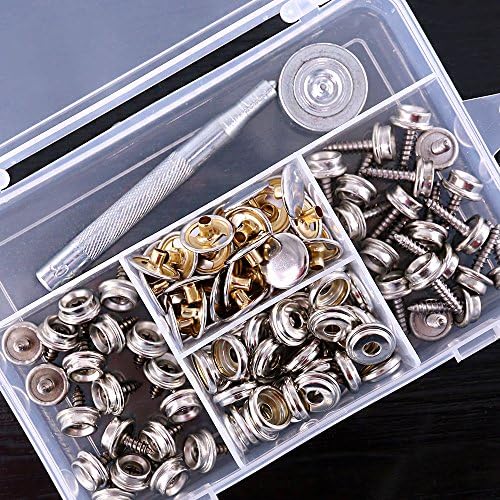 Glarks 120-Pieces Marine Grade Snap Fastener Kit with Setting Tool - Silver