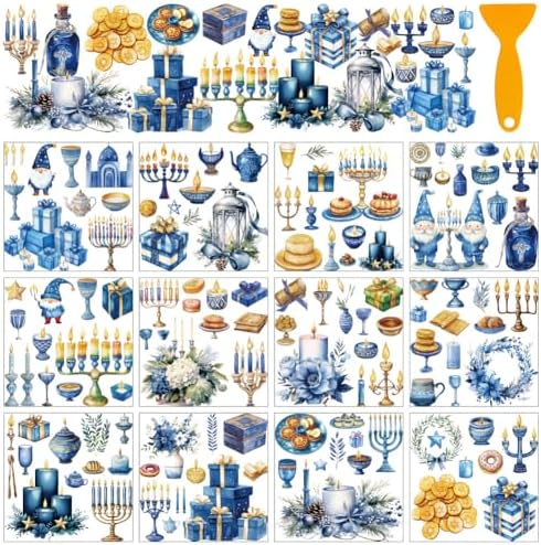 AHANDMAKER 12 Sheet Chanukah Iron-on Transfer Stickers