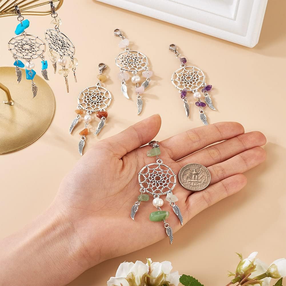 KISSITTY 28pcs Dream Catcher Charms with Gemstone and Pearl Beads