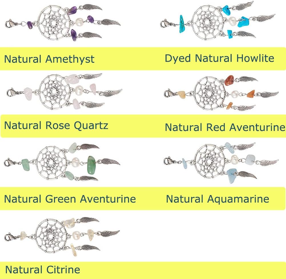 KISSITTY 28pcs Dream Catcher Charms with Gemstone and Pearl Beads