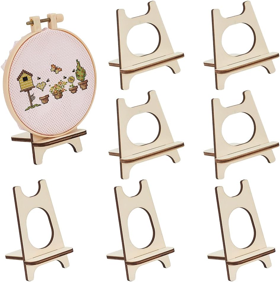 BENECREAT 8 Set Mini Easels 2 Styles Almond White Wooden Display Stands