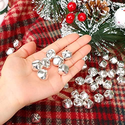 Augshy 100 Piece Silver Jingle Bells for Christmas Decorations