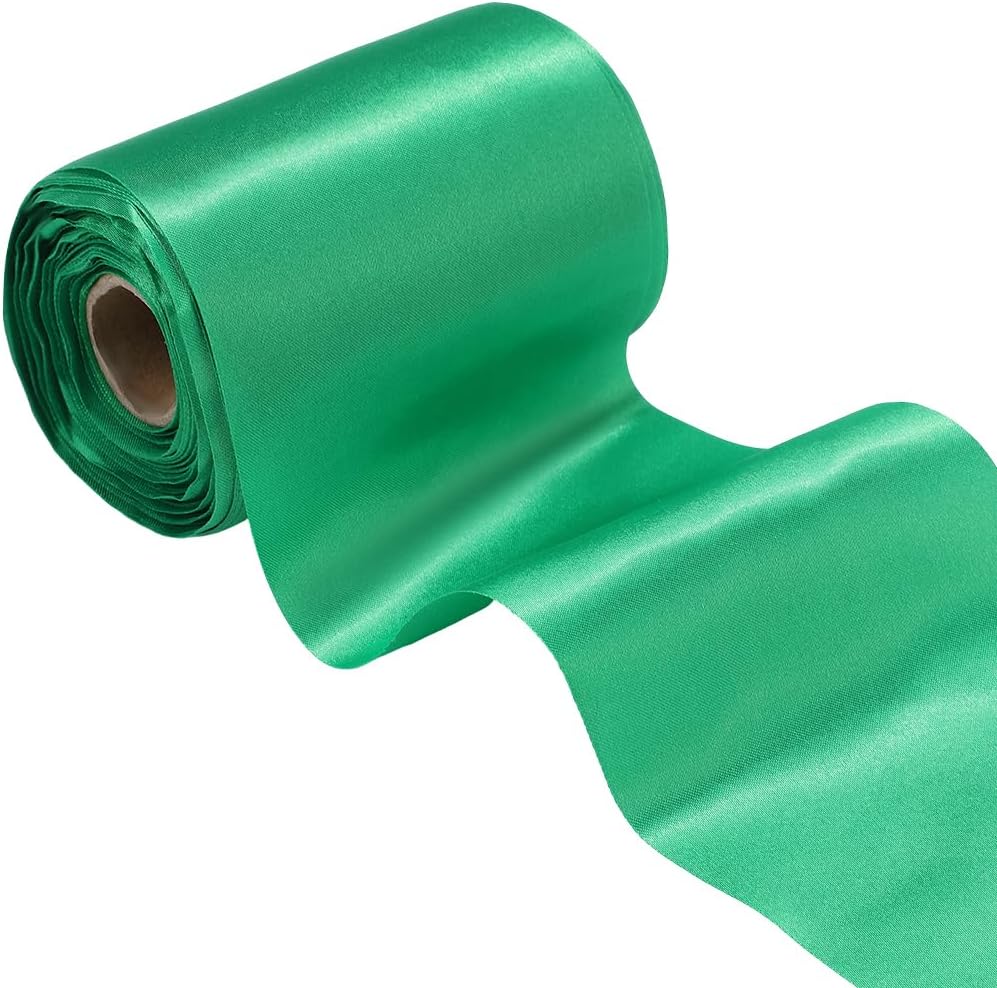 Extra Wide 4 Inch Green Polyester Satin Ribbon for Crafts and Sewing