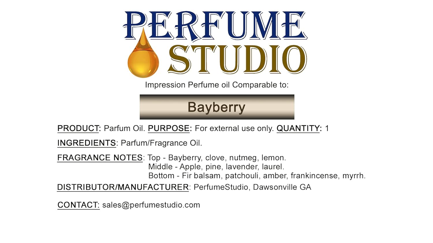 Perfume Studio Fragrance Oil 12ml Bayberry