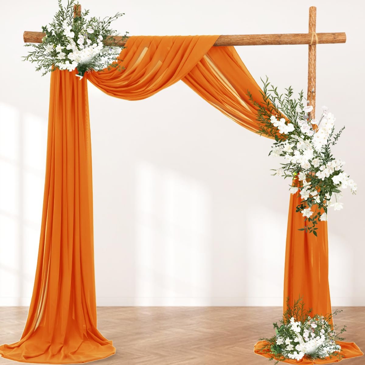 Orange Sheer Chiffon Wedding Arch Draping Fabric 2 Panels