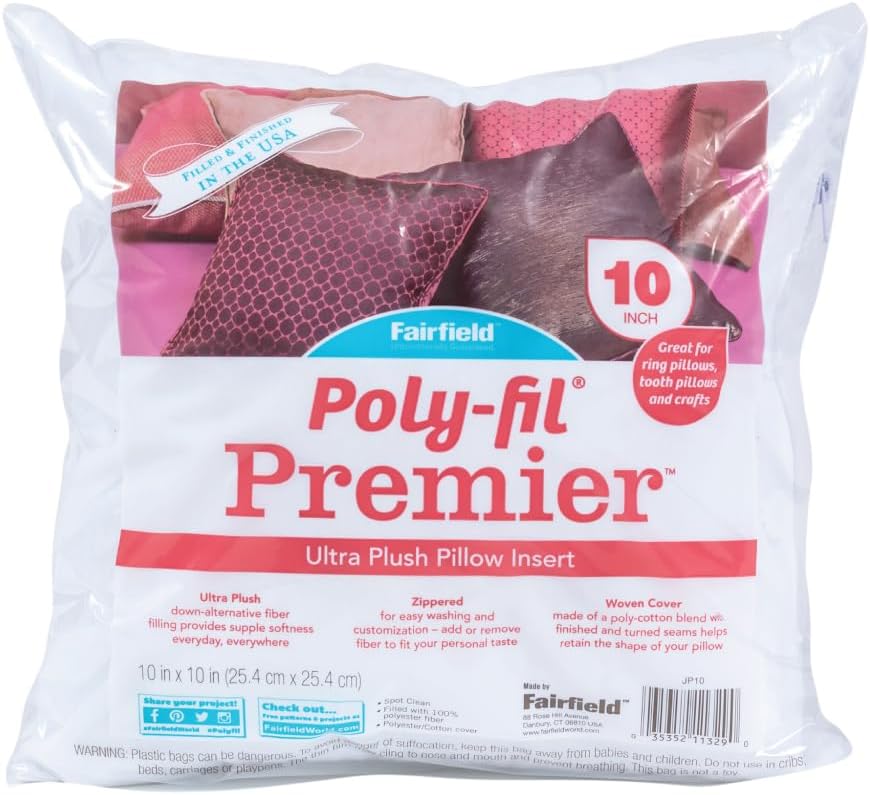 Fairfield Poly-Fil Premier Ultra Plush Pillow Insert 10x10 Inch White