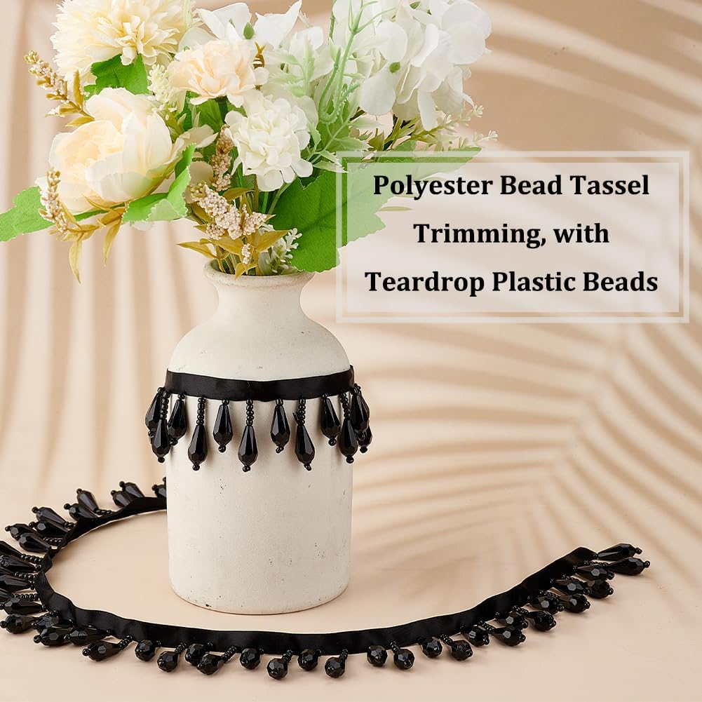 OLYCRAFT Black Beaded Fringe Trim 3 Yards for Wedding DIY Crafts