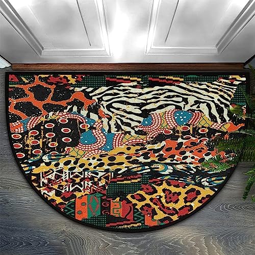 Ahee Leopard Print Non-Slip Half Circle Doormat 18x30 Inch