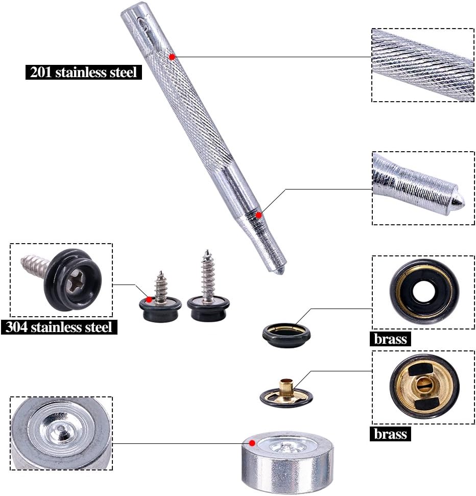 Glarks 120-Pieces Marine Grade Snap Fastener Kit - Black