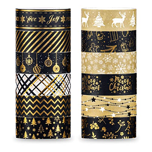 Whaline 12 Rolls Christmas Washi Tape Black Gold