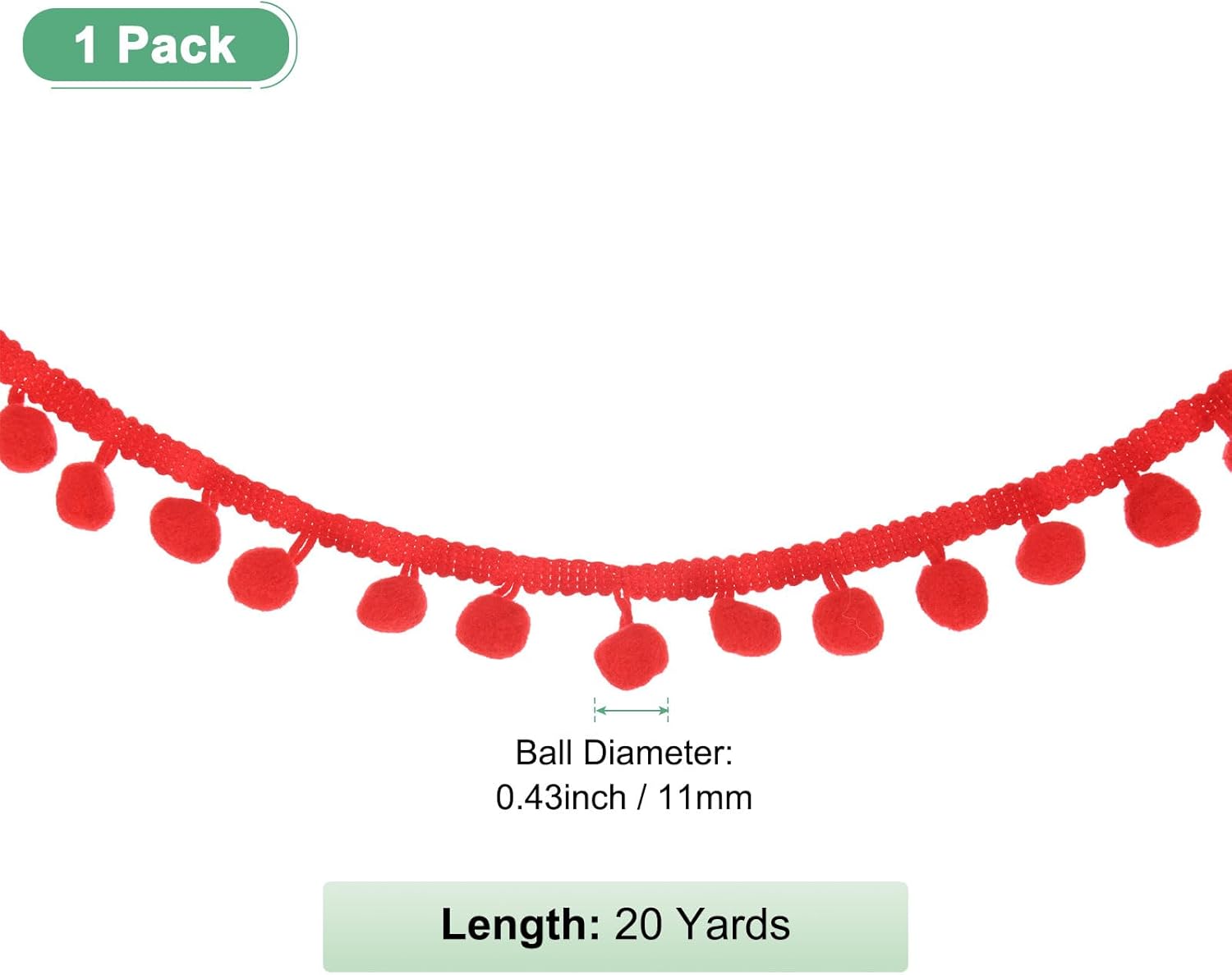 Pom Pom Ball Fringe Trim Ribbon 20 Yards Dark Red
