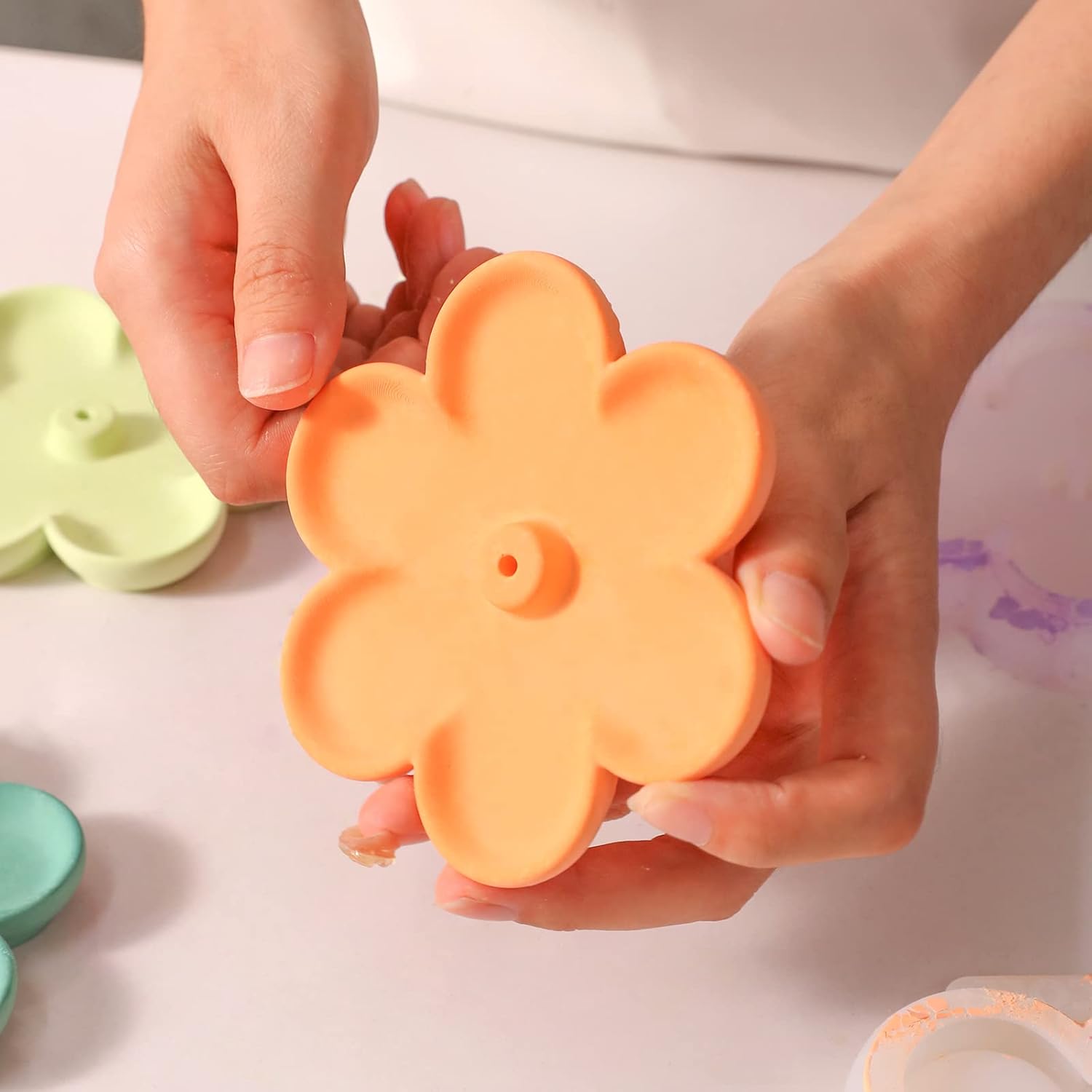 BOOWAN NICOLE Flower Shape Concrete Incense Holder Silicone Mold