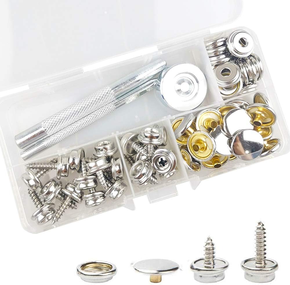 Arokimi Snaps Kit Boat Cover Canvas Screws Buttons Fasteners 60pcs