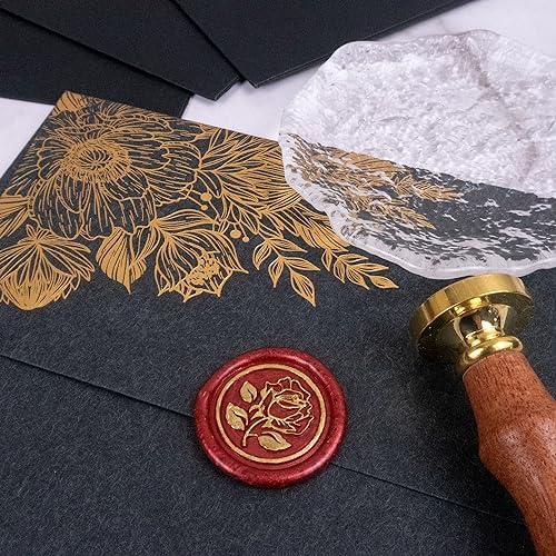 25Pcs Gold Rose Wax Seal Stickers for Envelopes