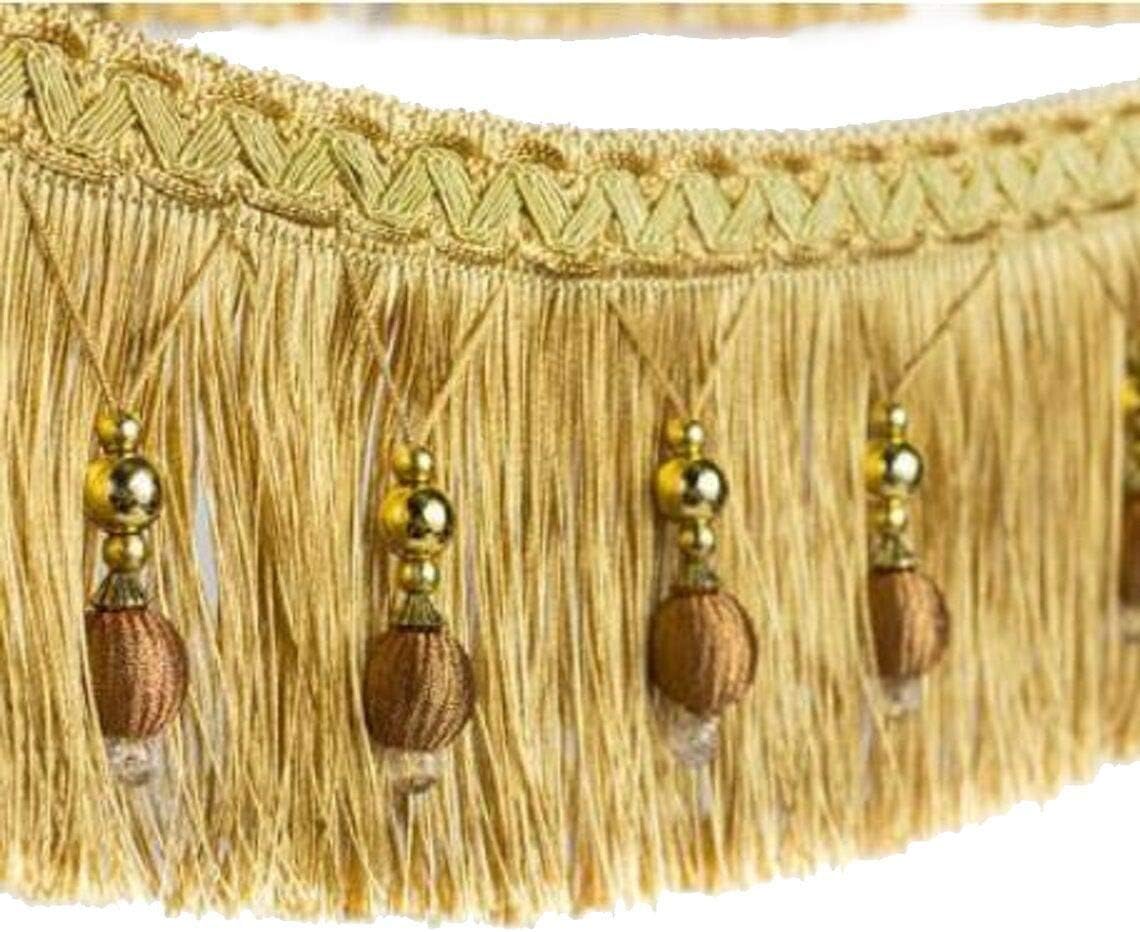 Yalulu Dark Red Braided Beads Fringe Trim Ribbon