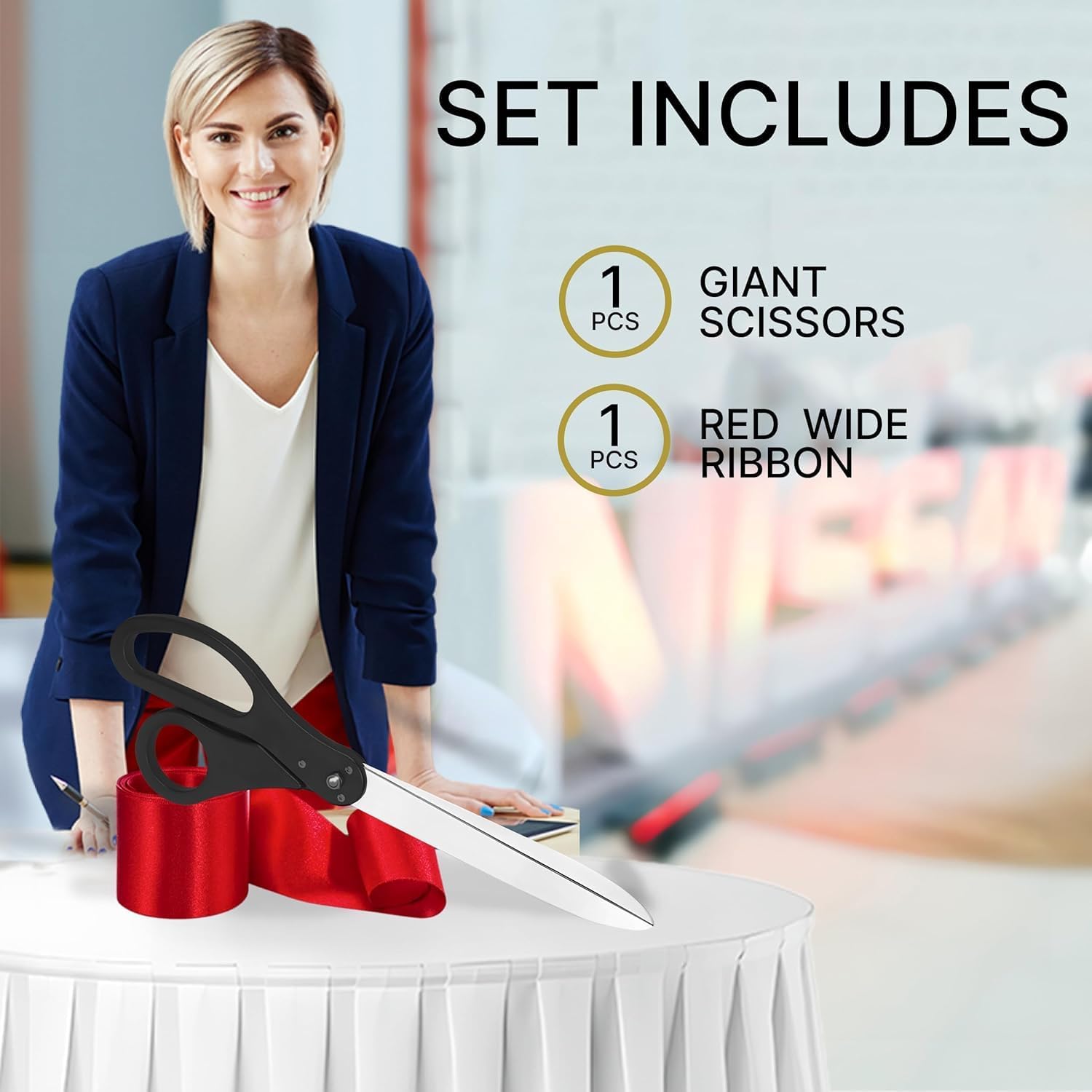 Giant Ribbon Cutting Ceremony Kit Black Scissors Red Ribbon