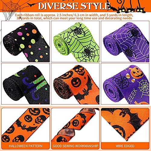 Chuangdi Halloween Ribbons 6 Rolls 30 Yards Wired Edge Decorations