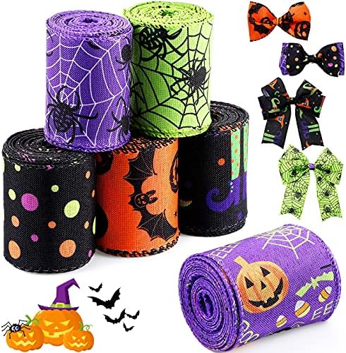 Chuangdi Halloween Ribbons 6 Rolls 30 Yards Wired Edge Decorations