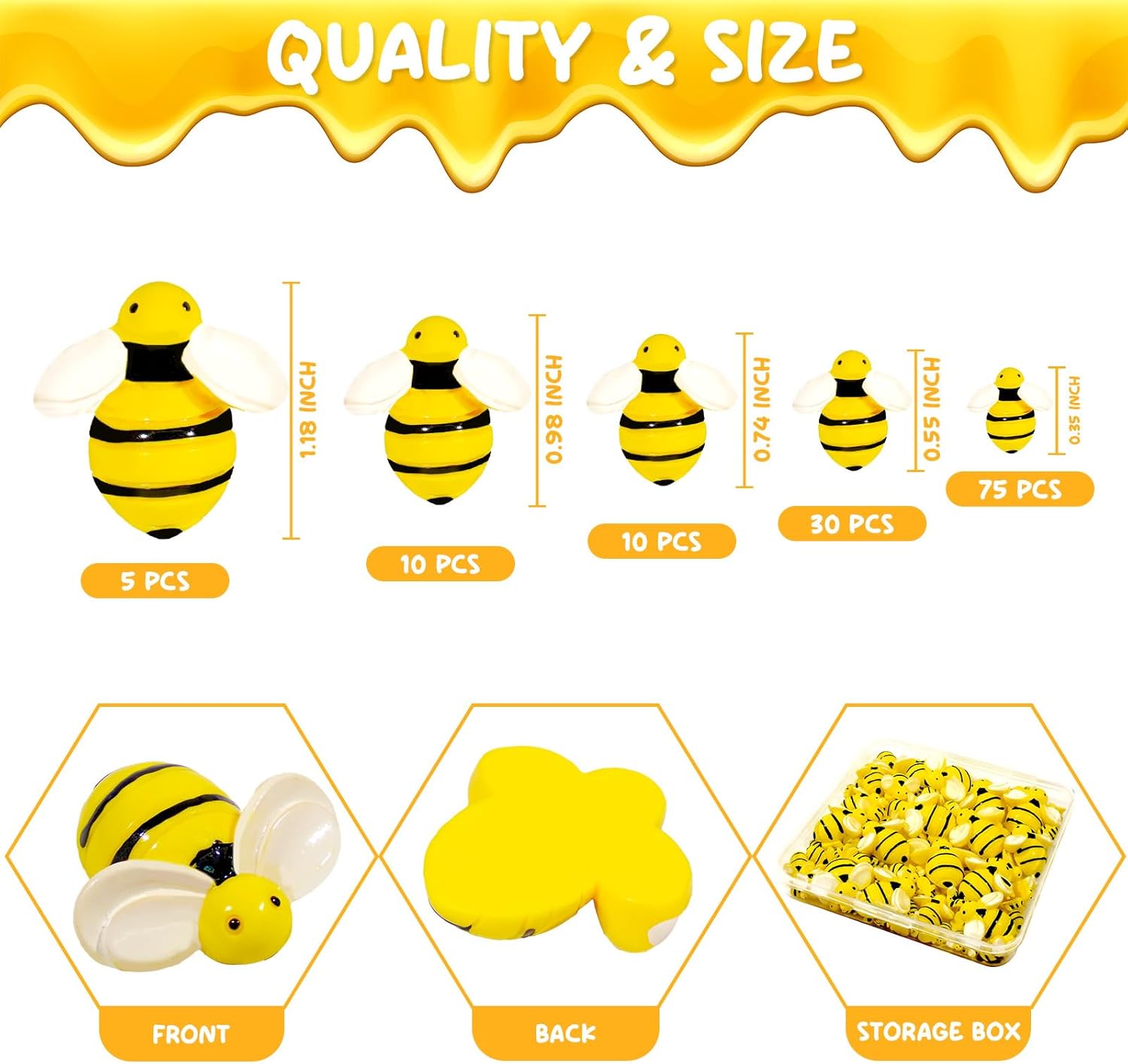 X Hot Popcorn 130 Pcs Mini Resin Bee Decorations
