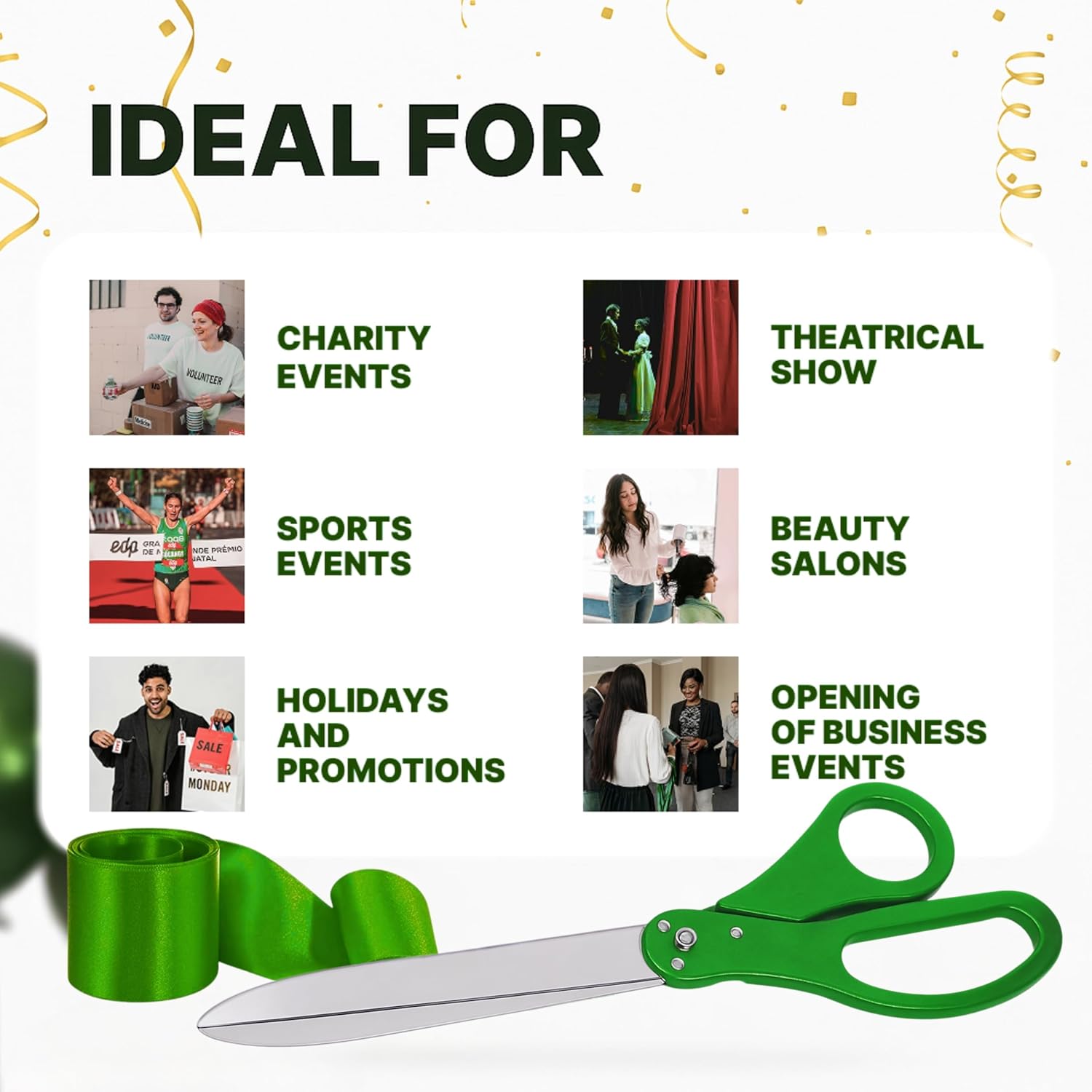 25 Inch Giant Scissors with Green Ribbon Cutting Ceremony Kit