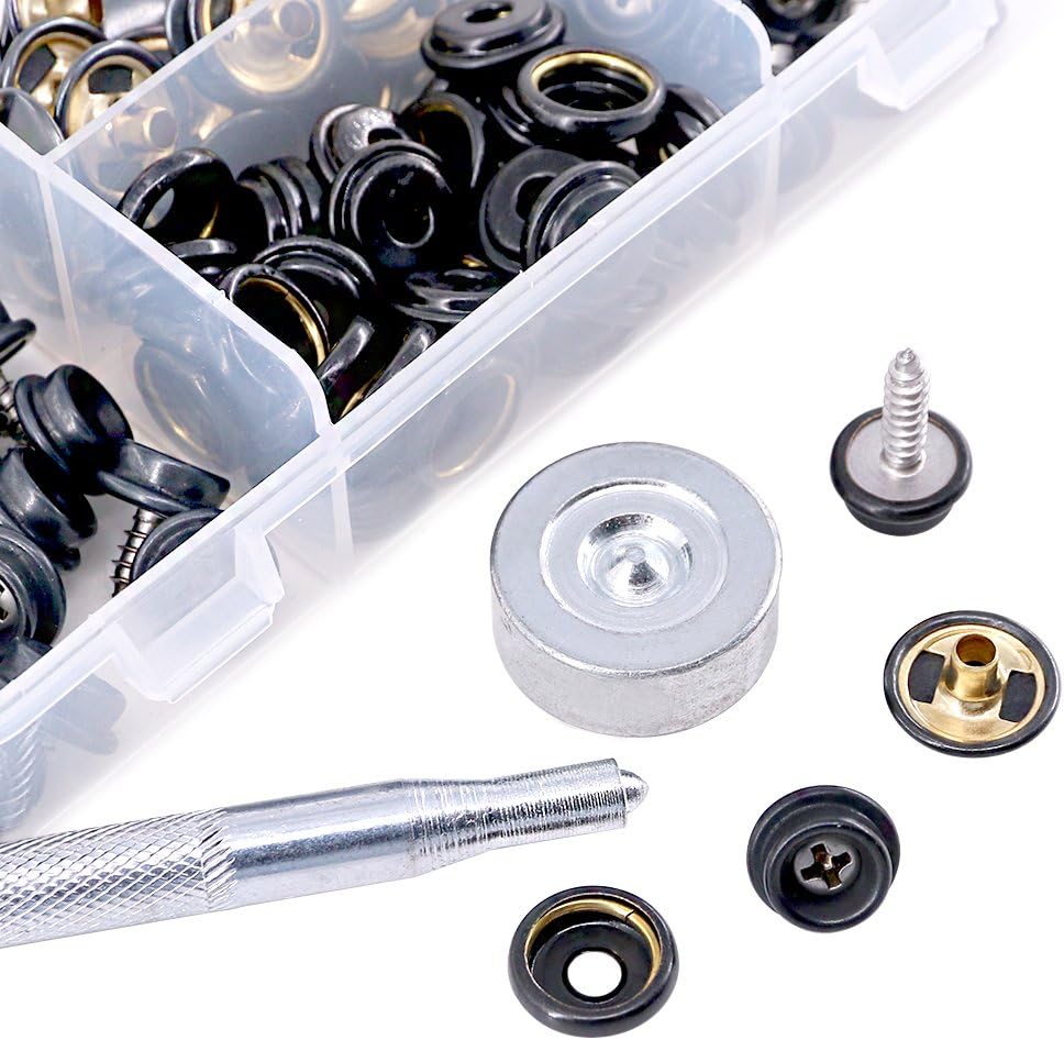 Glarks 120-Pieces Marine Grade Snap Fastener Kit - Black