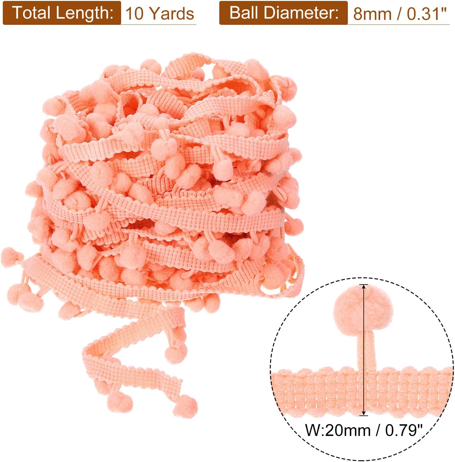 Uxcell Pom Pom Ball Fringe Trim 10 Yards Coral Pink