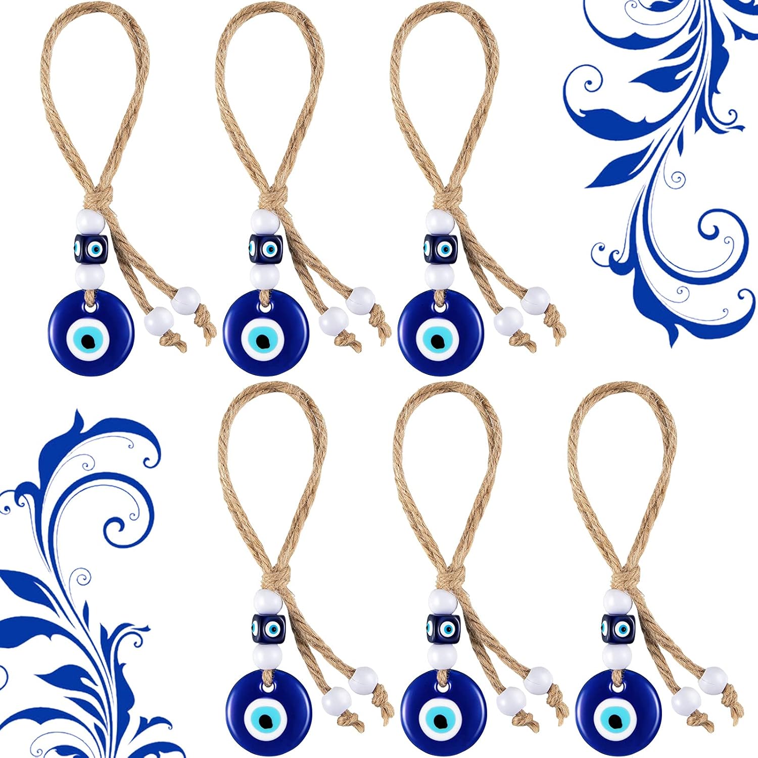 Hicarer 6 Pack Blue Evil Eye Glass Charms Pendants