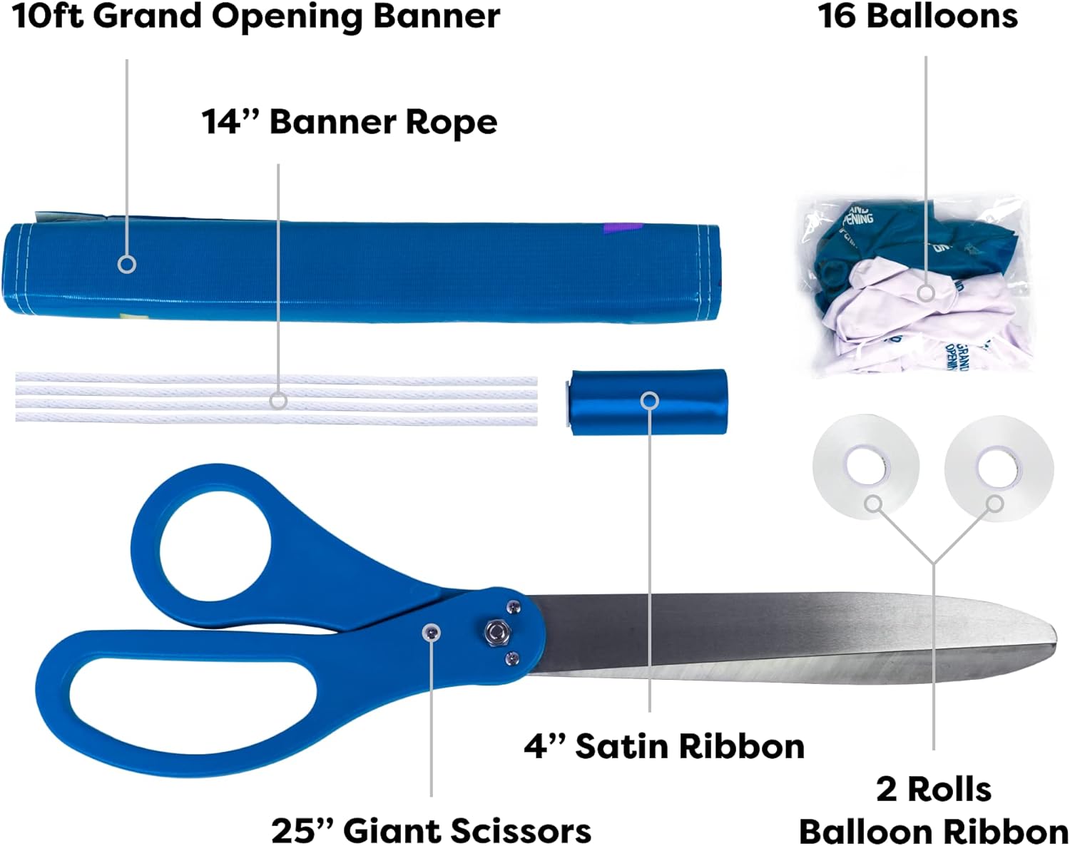 Nashira Ribbon Cutting Ceremony Kit with Giant Scissors Blue White