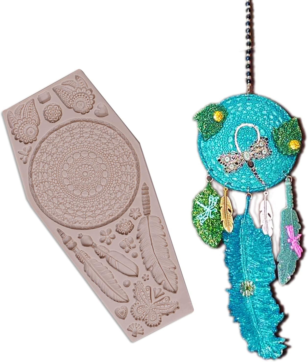 Dream Catcher Fondant Mold - Butterfly Dragonfly Heart Silicone