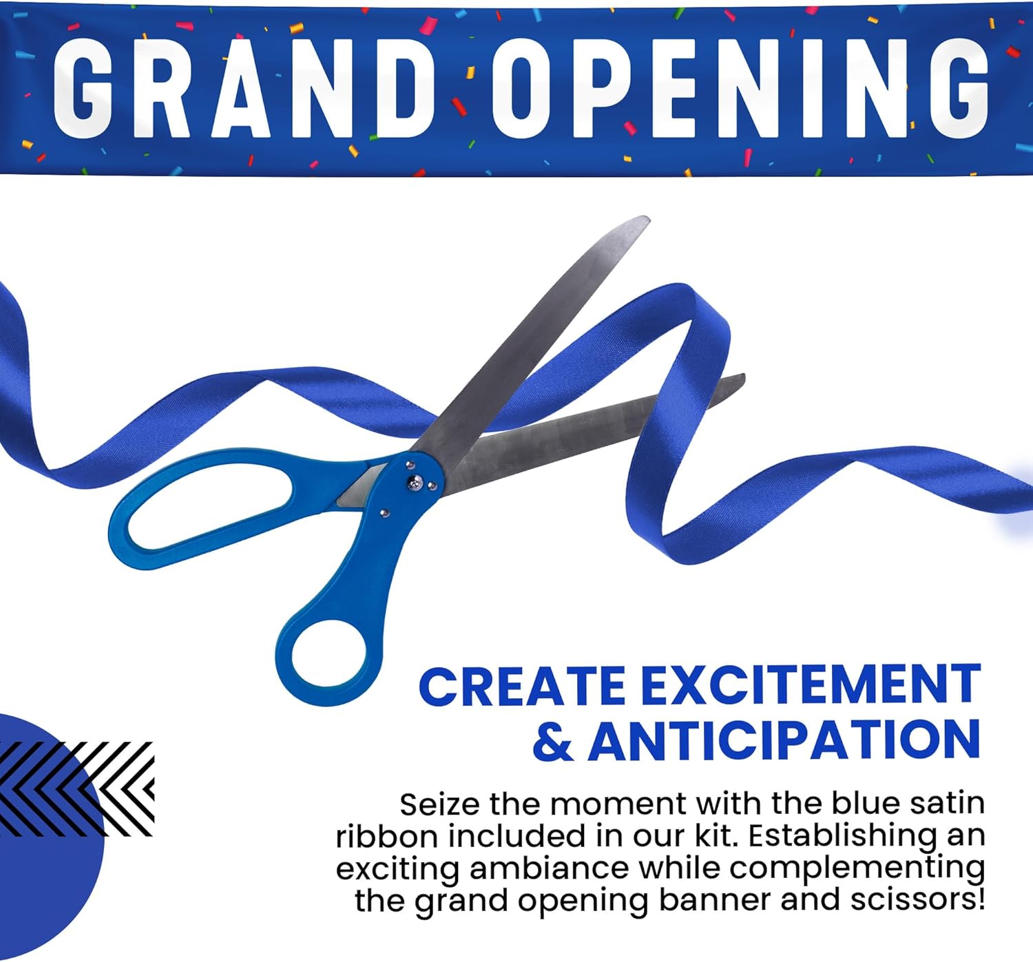 Nashira Ribbon Cutting Ceremony Kit with Giant Scissors Blue White
