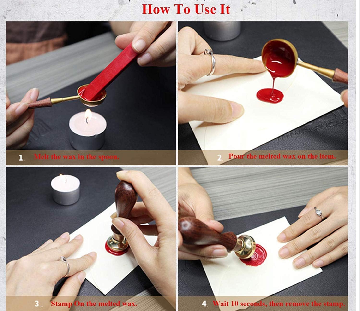 CTEB Custom Two Letters Monogram Heart Wreath Wax Seal Stamp Kit