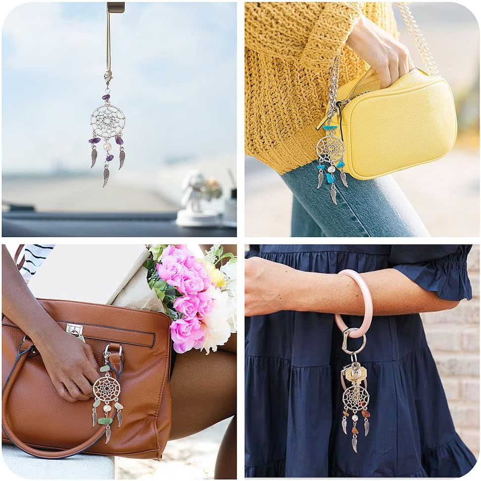 KISSITTY 28pcs Dream Catcher Charms with Gemstone and Pearl Beads