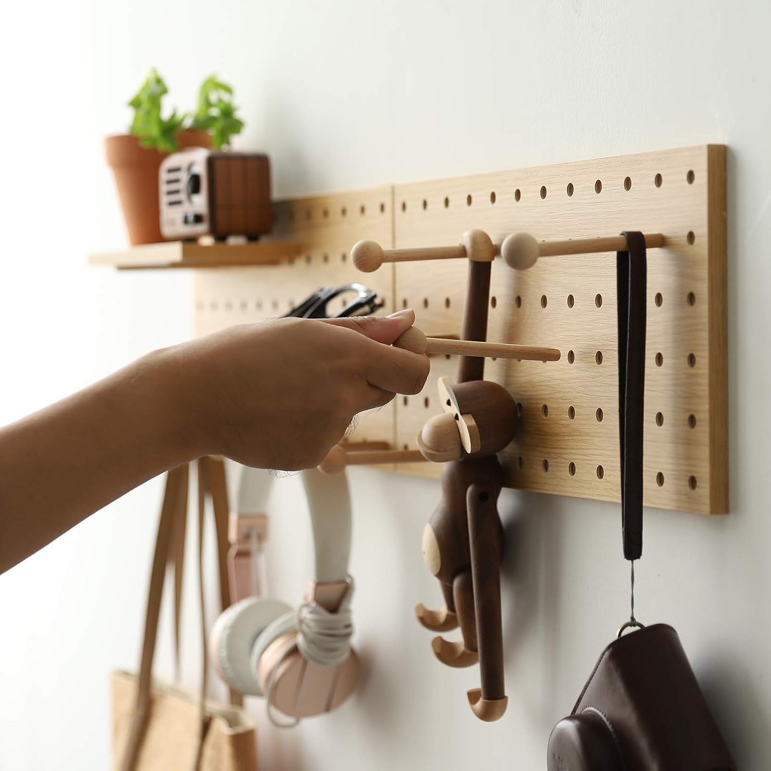 Wooden Pegboard Modular Display Storage Wall Hooks Shelf