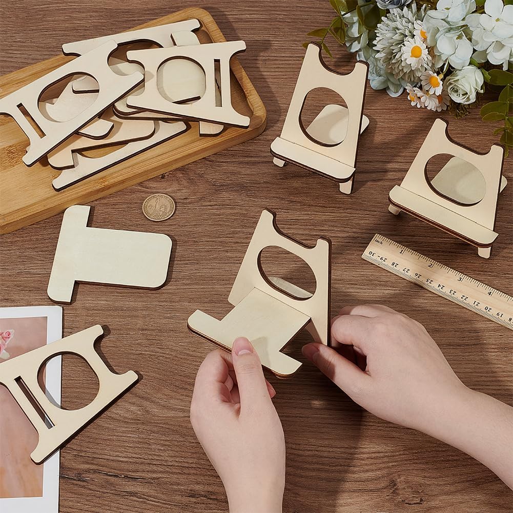 BENECREAT 8 Set Mini Easels 2 Styles Almond White Wooden Display Stands