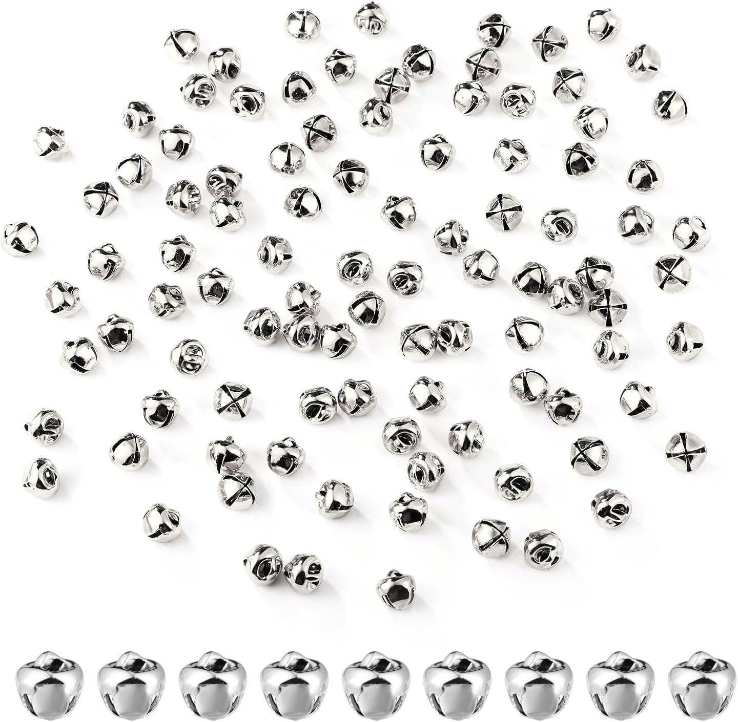 100pcs Jingle Bells for Crafting and Holiday Decorations Silver