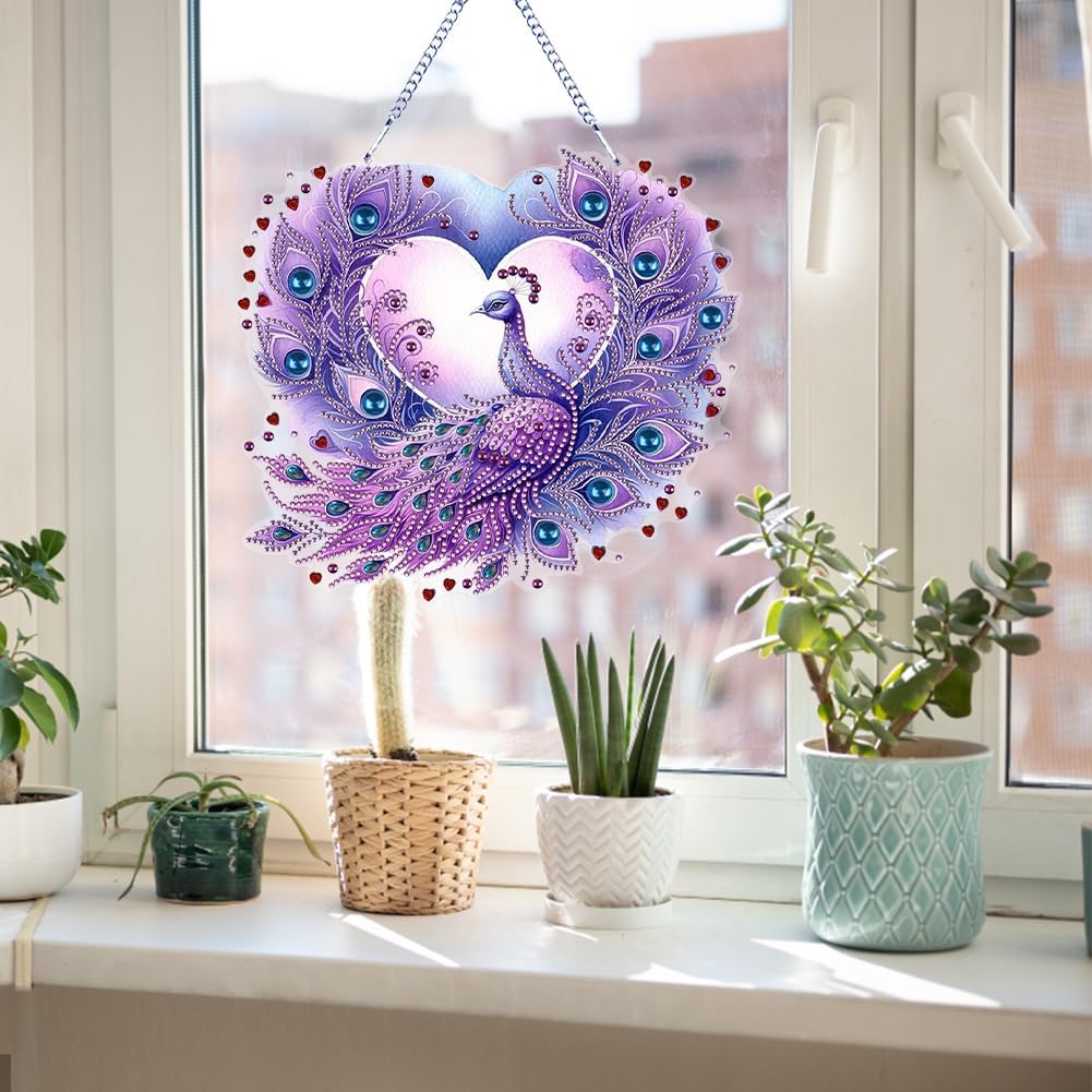 Beautiful Animals Diamond Art Kit - 5D Diamond Hanging Ornament Purple Peacock